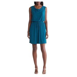Vince Camuto Womens Teal Blue Cowl Neck Sleeveless Fit & Flare Dress Sz 12 New